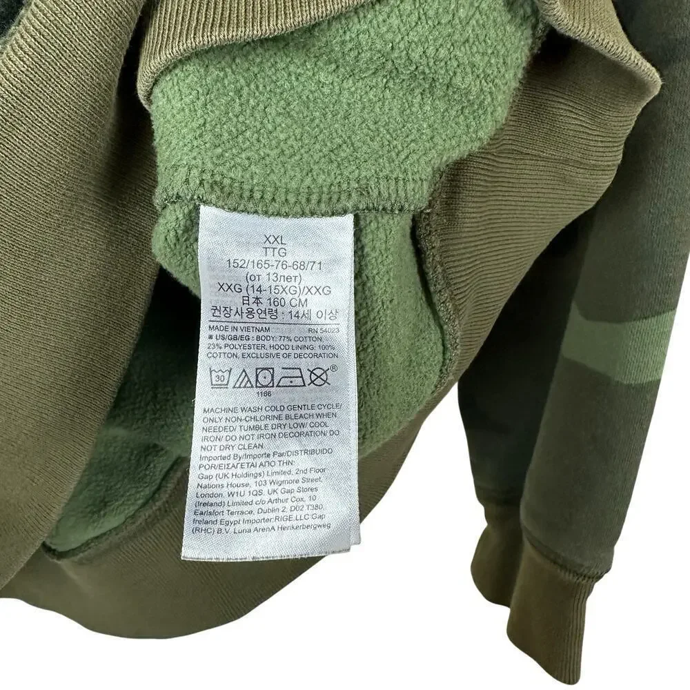 GAP Kids XXL Camo Hoodie Military Green Pullover Sweatshirt